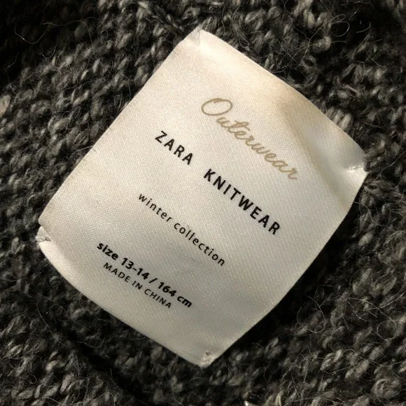 ZARA Knitwear Winter Collection Full Zip Gray Knit Hoodie Jacket Size 13-14.